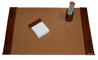 reptile-grain leather large 3 piece desk set, shown in dark chocolate alligator