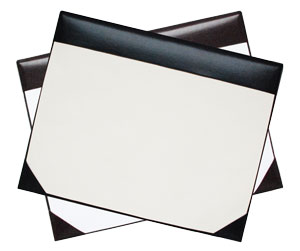 black vinyl desk pad with cream paper and Burgundy pad with white paper