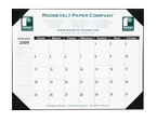 desk pad calendar with a custom imprint on the vinyl header