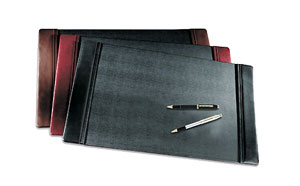 small leather desk pads, shown in black, brown and Burgundy