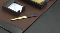 brown leather 6 piece desk set detail