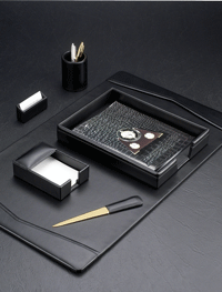 black smooth leather 6 piece desk pad set