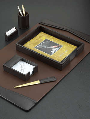 brown leather six piece desk pad set