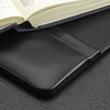 close up view of black leather desk pad blotter