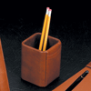 antique tan leather square pencil holder