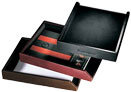 letter-size leather document trays shown in black, brown and Burgundy