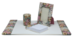 tapestry covered four piece desk pad set